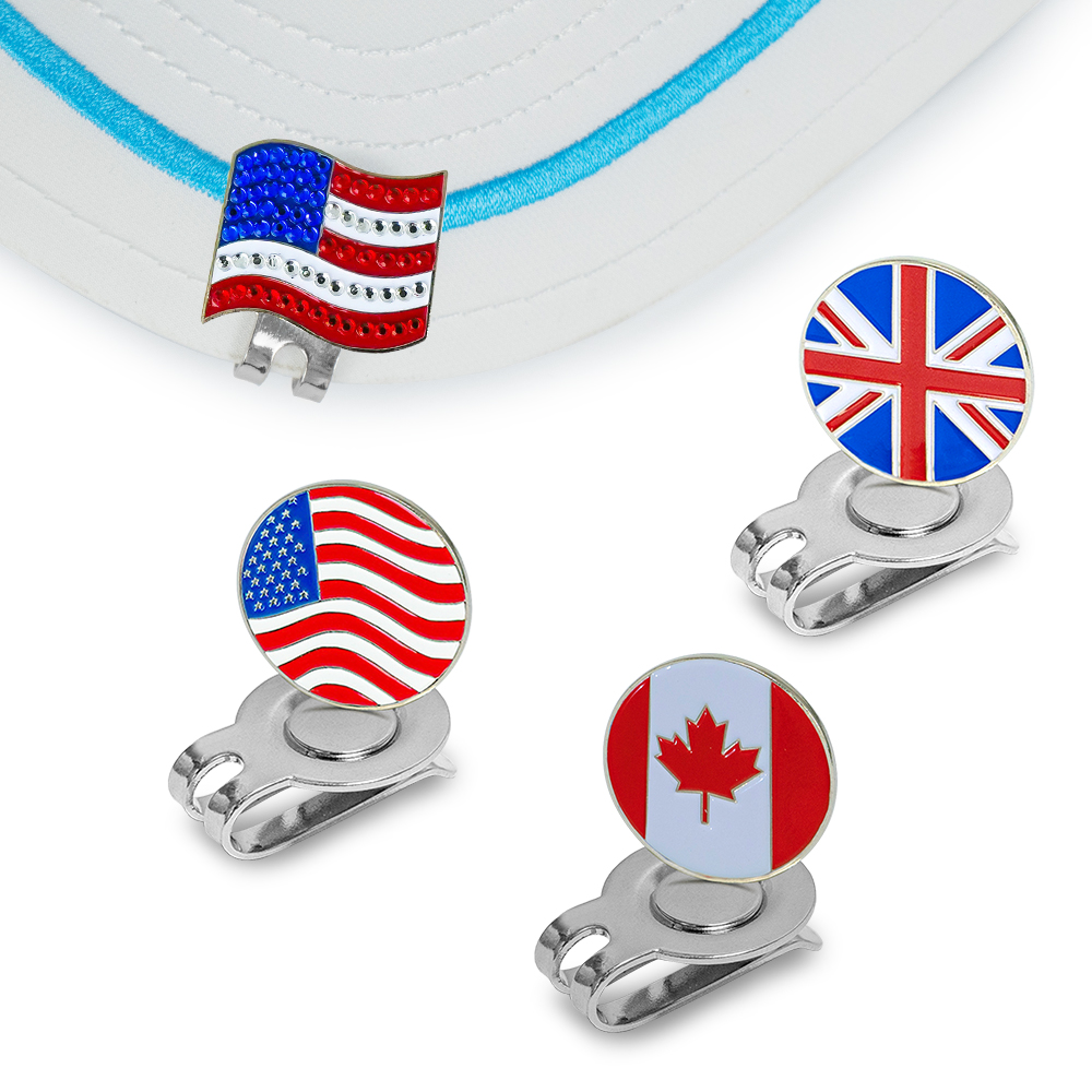 Women'S Accessories Canada - Caiton 4個入りゴルフハットクリップ 磁気ボールマーカー、米国、英国、カナダ国旗キャップクリップアクセサリー、男性女性ゴルファー向けギフト、パッティンググリーン用