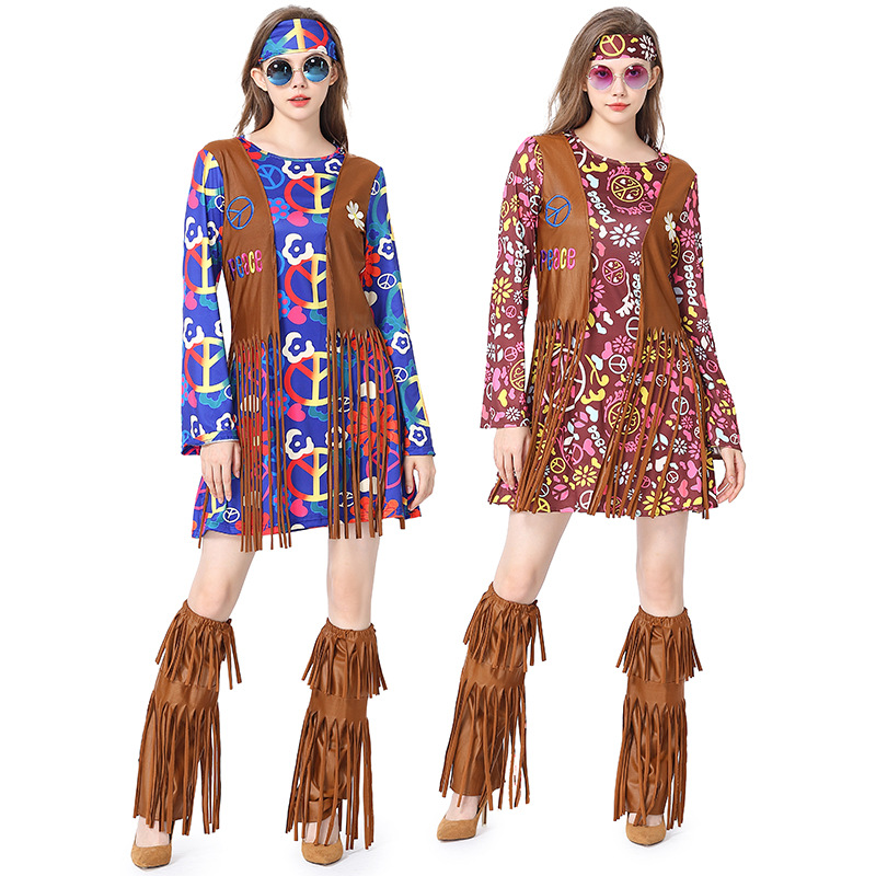 Women'S Accessories In The 70S - ハロウィンディスコドレス 70年代 60年代 ヒッピー コスプレコスチュームセット メガネ付き