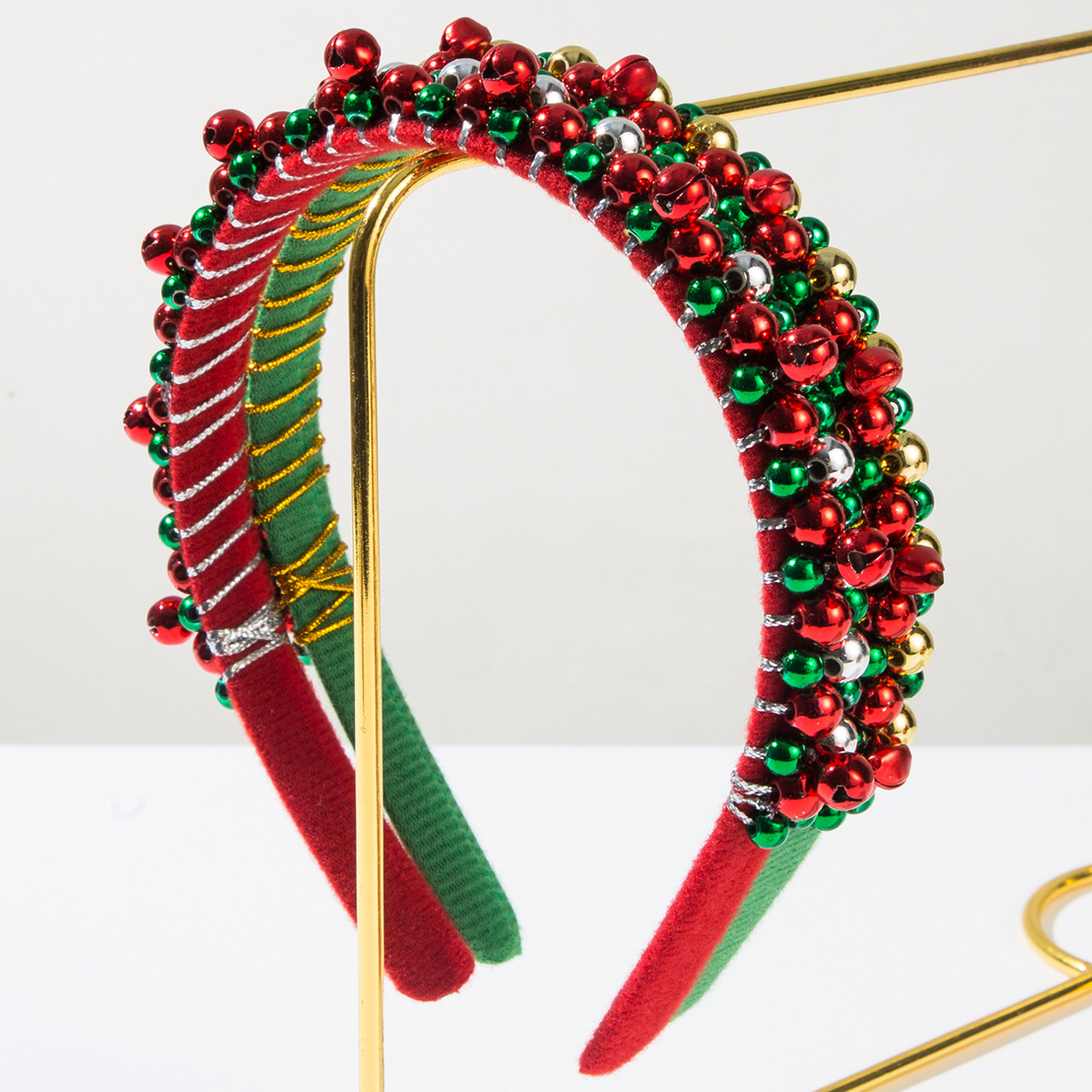 Women'S Accessories Flannels - 新しい赤と緑のクリスマスヘッドバンド、女性用シンプルな薄い縁のフランネル、クリスマスベル、ビーズで飾られたお祝いのヘアアクセサリー