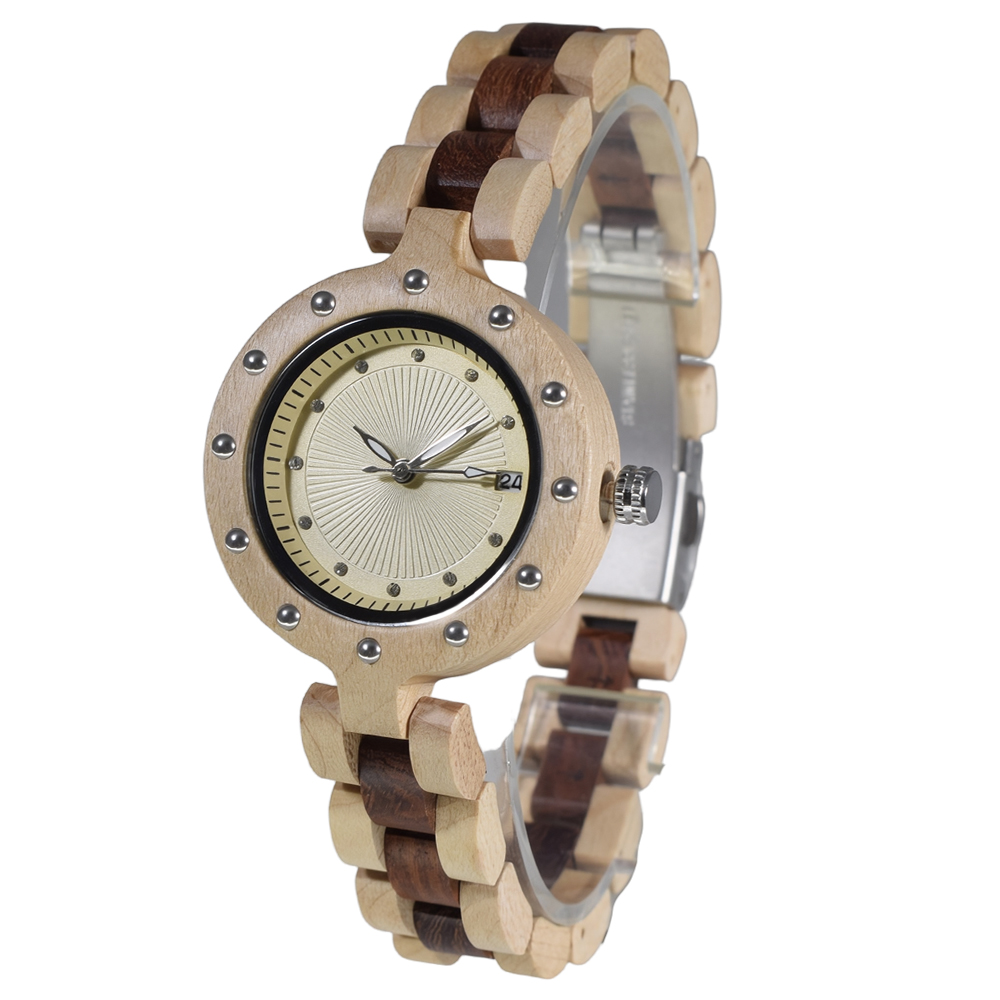 Women'S Accessories To Wear With Watch - ヴィンテージ木製クォーツ時計女性用実用的なカレンダー機能明るい夜光針毎日のデート着用アクセサリー