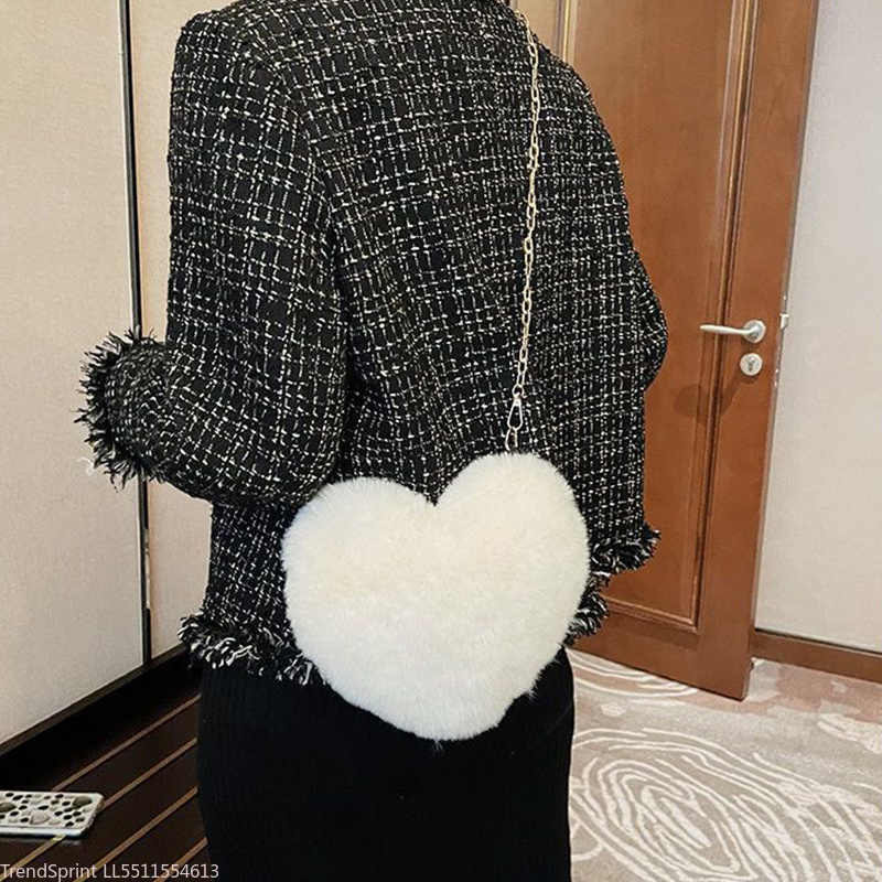 Women'S Accessories Purse - ファッション女性用ハート型フェイクファークロスボディバッグ、キュートなソフトプラッシュチェーンショルダーバッグ、レディースミニハンドバッグ、財布、ショッパートート、デイリーパーティーアクセサリー