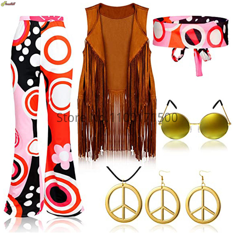 女性のためのハロウィーンヒッピー衣装セット、カーニバル70年 - Women'S Accessories In The 70S のレビューと価格