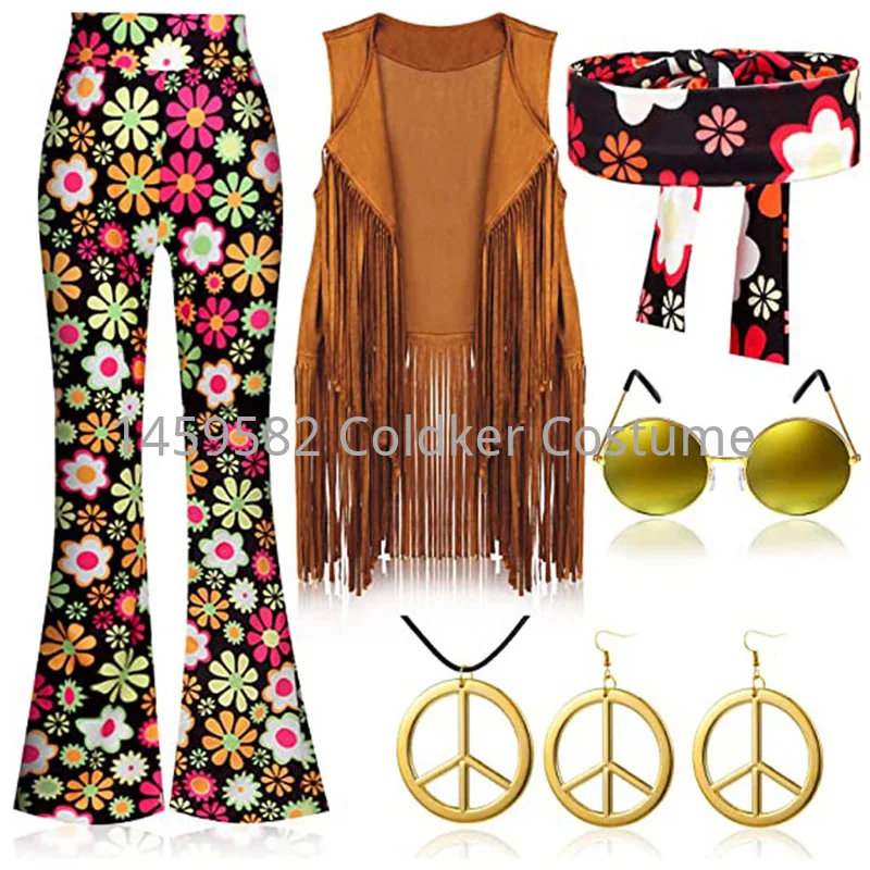 ヒッピー衣装女性ピースラブガールズパーティー 60 年代 7 - Women'S Accessories In The 70S のレビューと価格