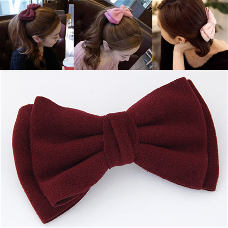韓国ソリッドカラーの弓のヘアクリップ合金フランネル毛女性キッ - Women'S Accessories Flannels のレビューと価格