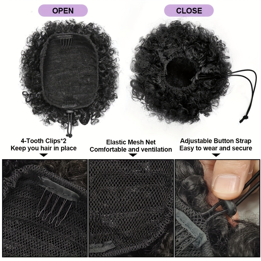 アフロキンキーパフ 100%人毛 バンズ ポニーテール 12 - Women Accessories India のレビューと価格
